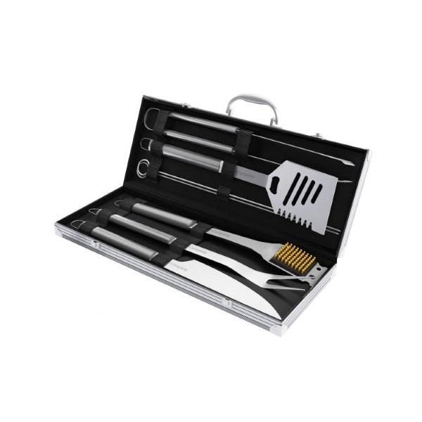 Hastings Home BBQ Grill Stainless Steel Tool Set Grilling Accessories Aluminium Storage Case wit Spatula, Tongs 382618HVS - main